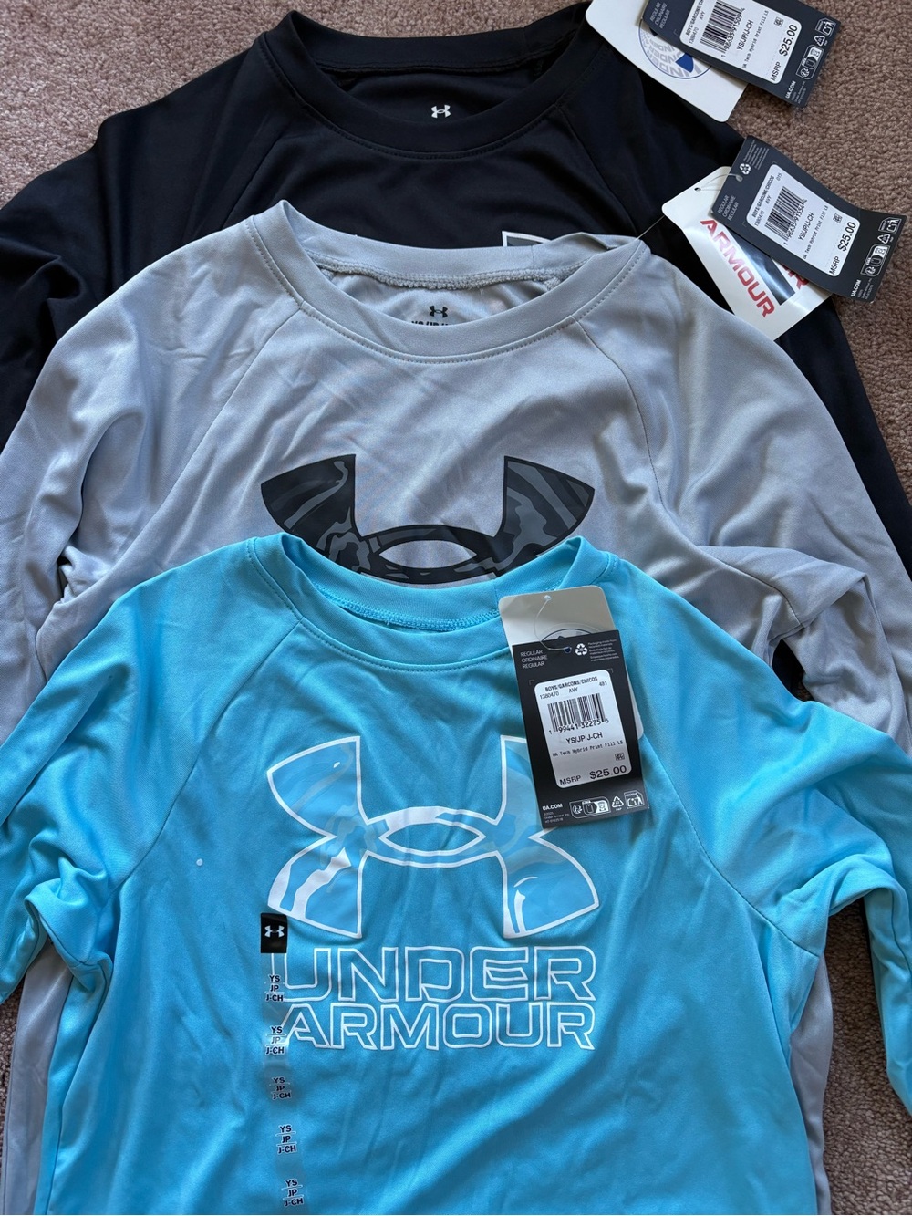Under Armour Kids Boys lot set bundle of 3 long sleeve athletic shirts small NWT